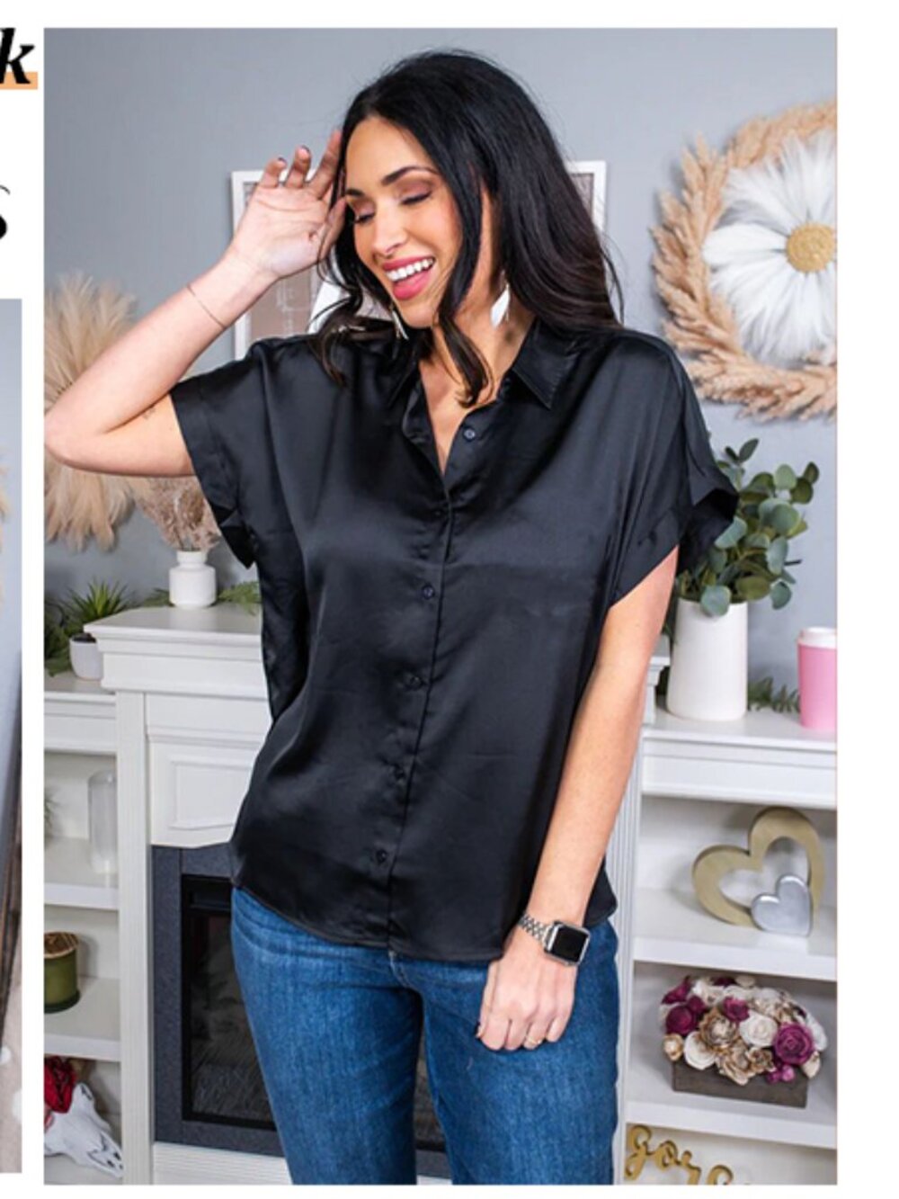 Black Short Sleeve Button-Up Shirt l Medium